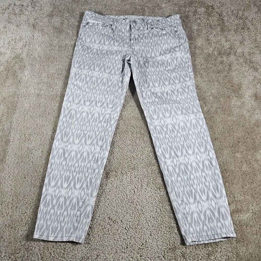Ann Taylor LOFT Modern Skinny Ankle White Geometric Jeans Size 6